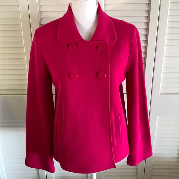 Talbots Double Breasted Merino Wool Sweater Blazer Women’s Fuchsia Pink Size S - Picture 1 of 12